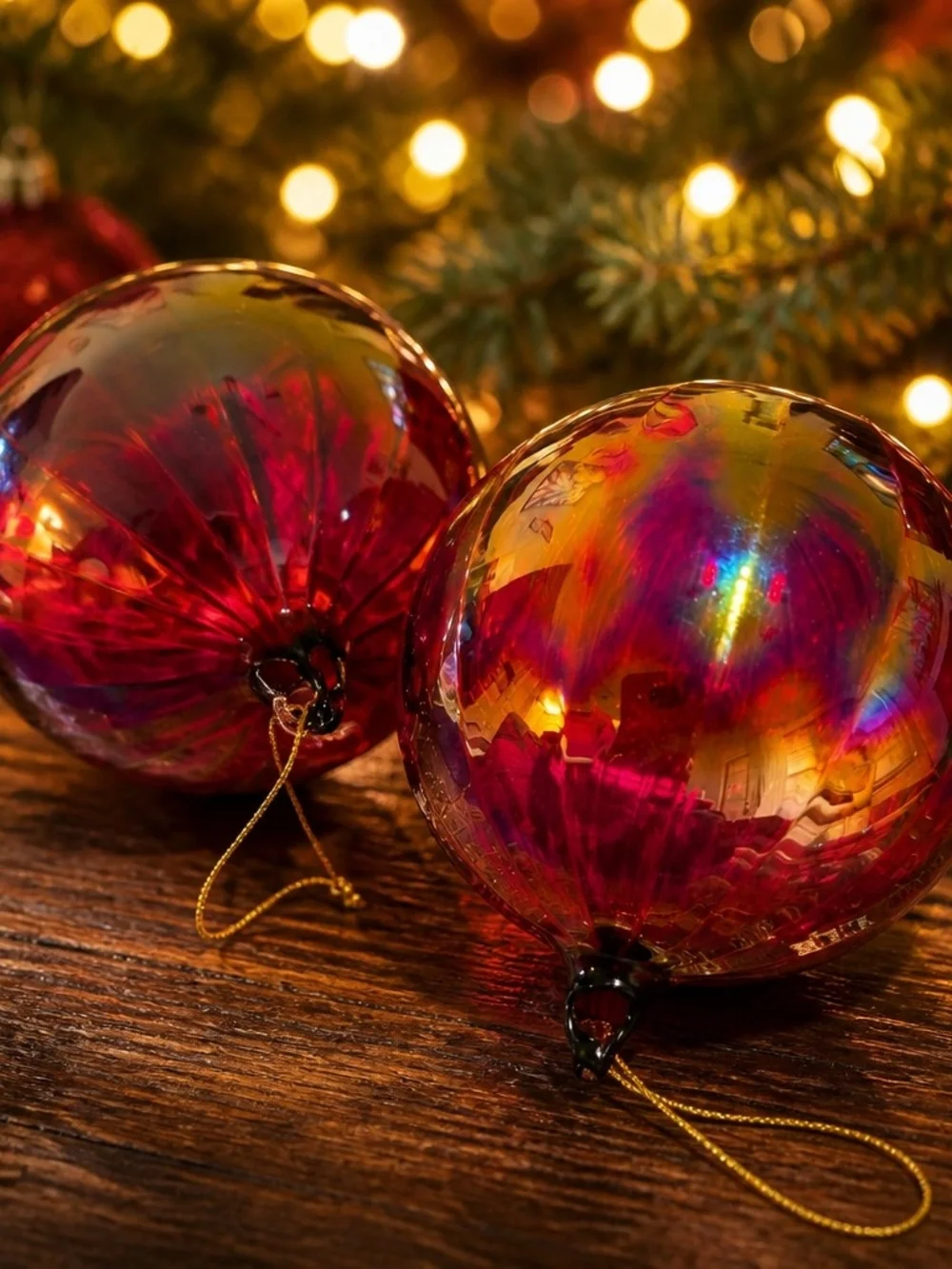 Large Red Iridescent Art Glass Round Christmas Ornaments Set Of 2 4
